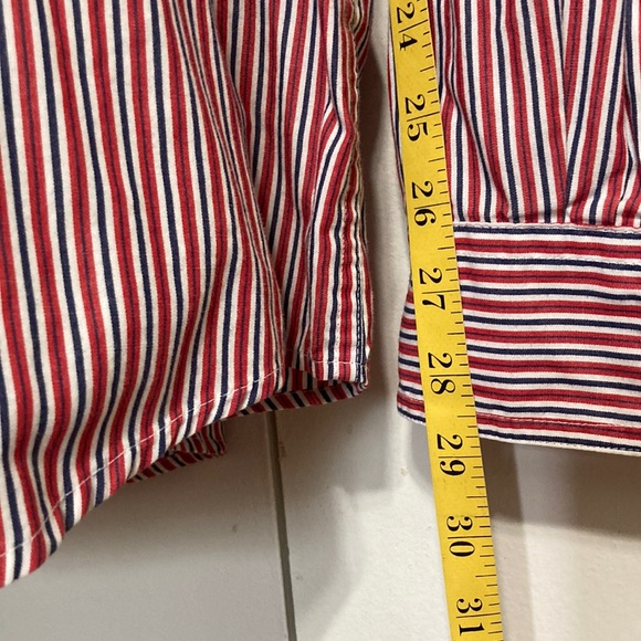 CHAPS Easy Care Men's Shirt Long Sleeve Red Blue Strip Casual Shirt L & XL - Picture 16 of 16